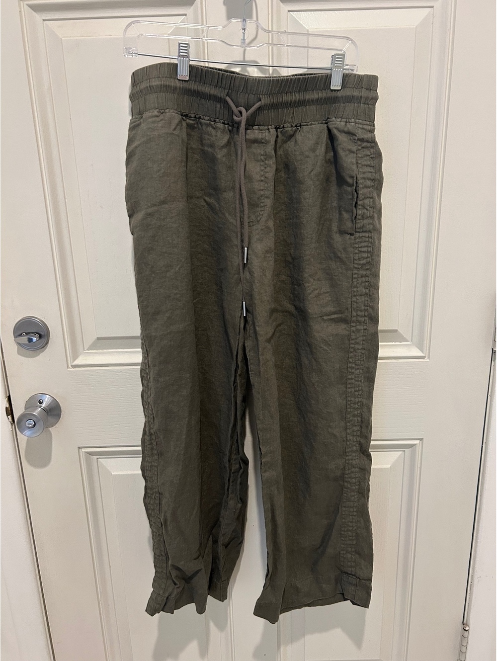 Quince Womens Linen Drawstring Pants Size L Olive Green